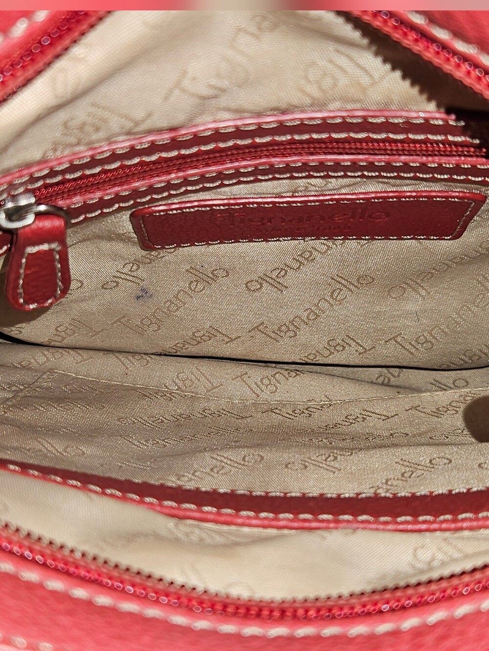 Tignanello Red Leather Crossbody with Front Zip Pockets - Picture 8 of 13